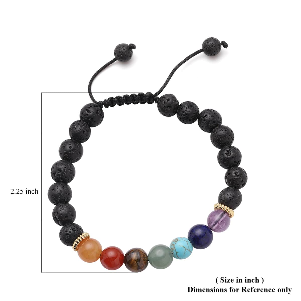 The Seven Chakras Multi Gemstone, Lava Stone Beaded Stretch Bracelet with 3 Essentials Oils- Lavender, Peppermint, and Sandalwood 76.50 ctw image number 3
