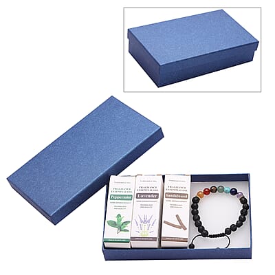 The Seven Chakras Multi Gemstone, Lava Stone Beaded Stretch Bracelet with 3 Essentials Oils- Lavender, Peppermint, and Sandalwood 76.50 ctw