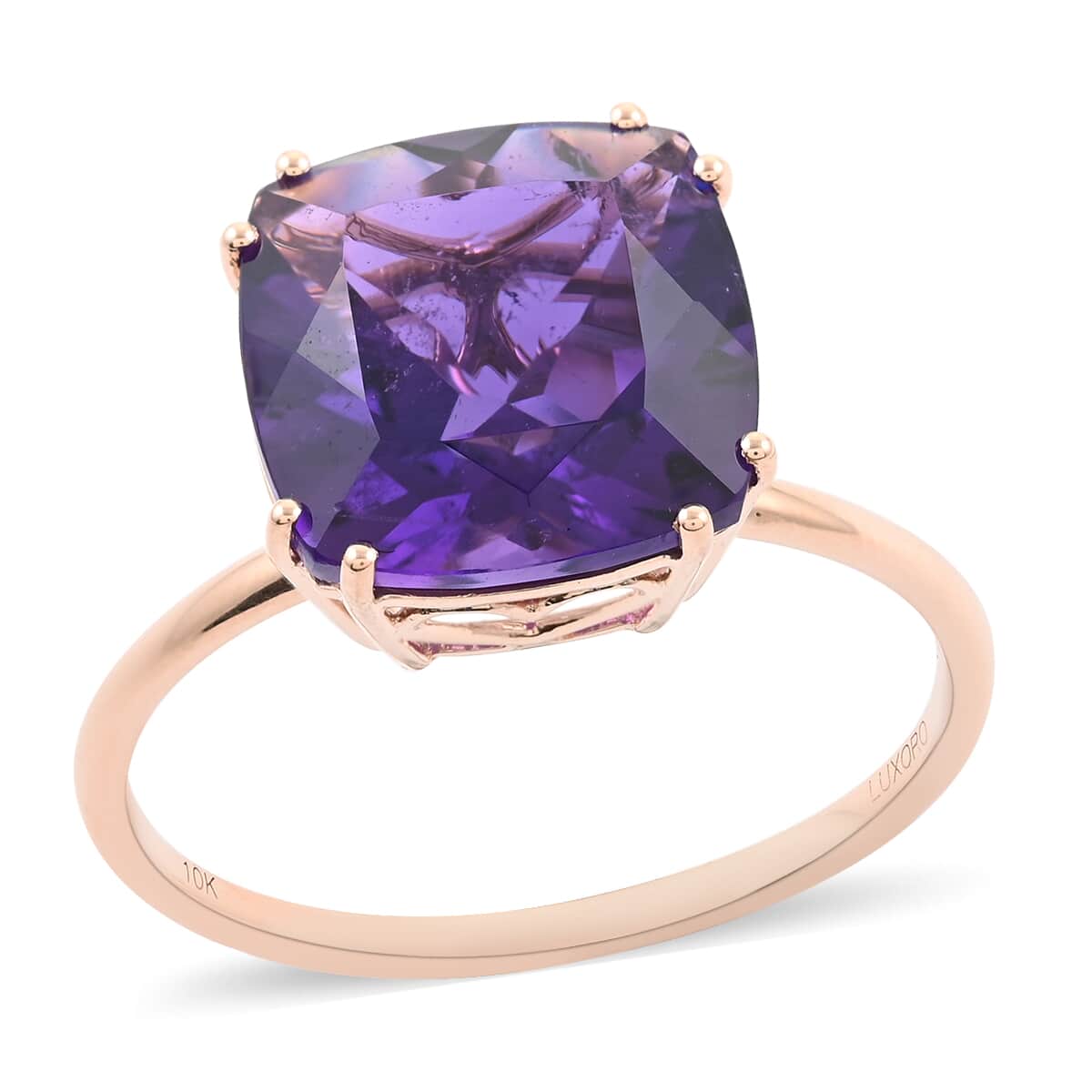DOORBUSTER LUXORO 10K Rose Gold AAA Lusaka Amethyst Solitaire Ring (Size 9.0) (2.10 g) 7.00 ctw image number 0