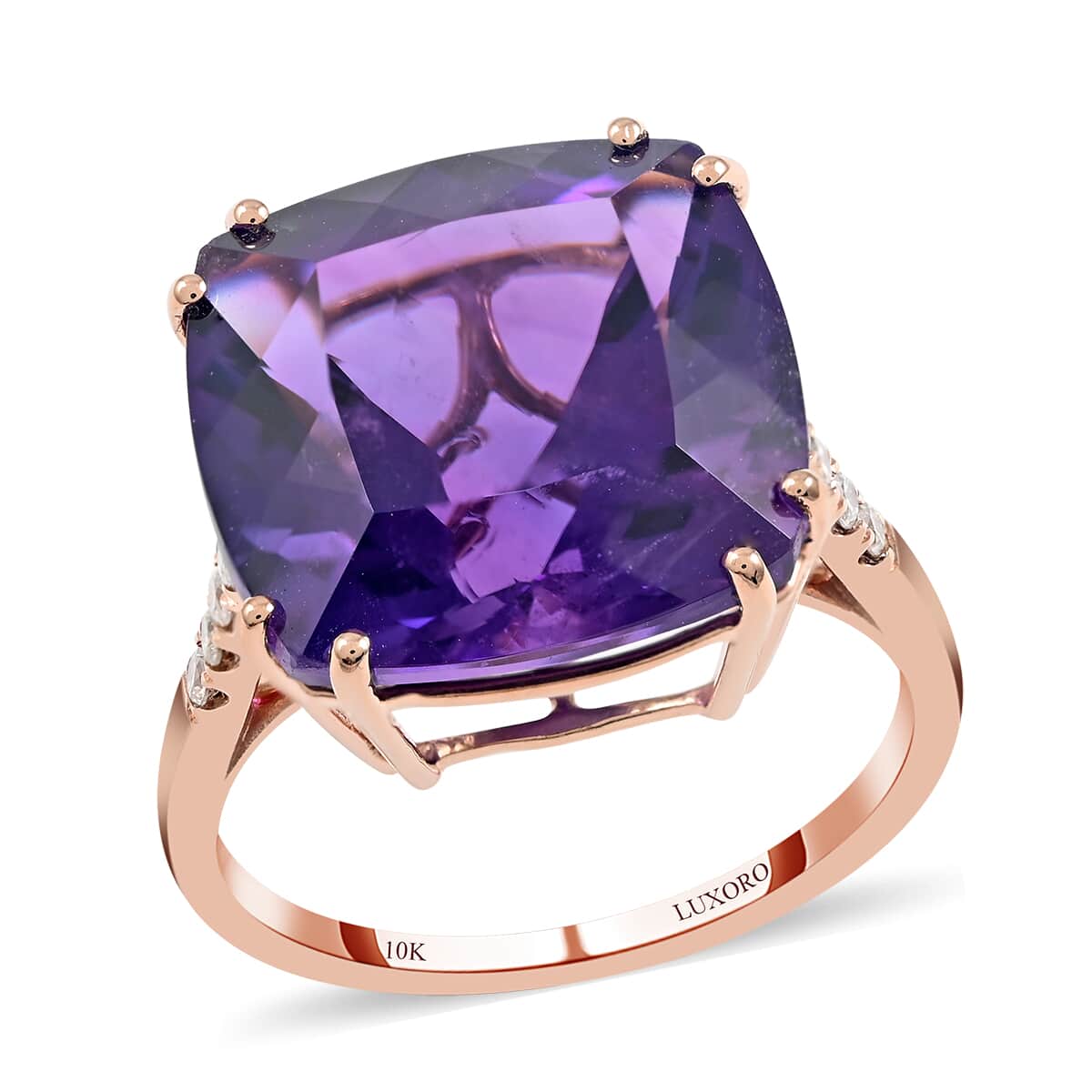 LUXORO 10K Rose Gold AAA Lusaka Amethyst and G-H I2 Diamond Ring (Size 6.0) 2.25 Grams 11.00 ctw image number 0