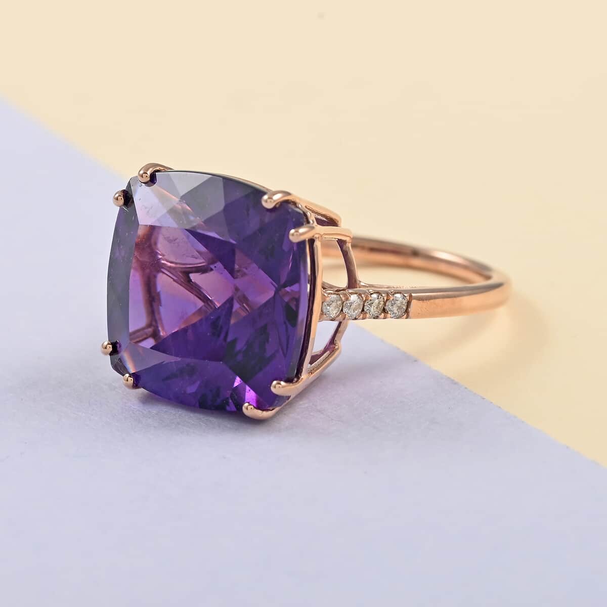 LUXORO 10K Rose Gold AAA Lusaka Amethyst and G-H I2 Diamond Ring (Size 6.0) 2.25 Grams 11.00 ctw image number 1