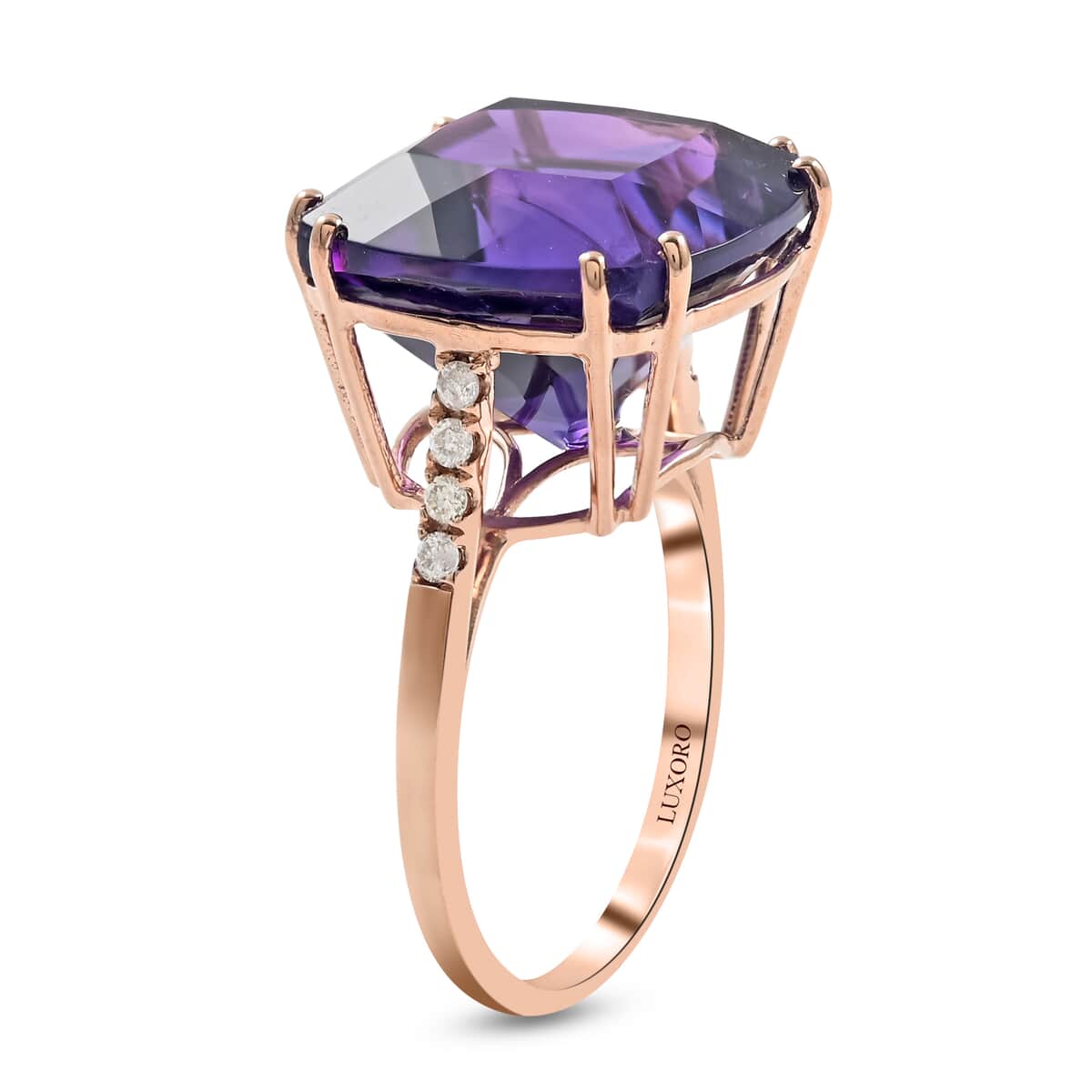 LUXORO 10K Rose Gold AAA Lusaka Amethyst and G-H I2 Diamond Ring (Size 6.0) 2.25 Grams 11.00 ctw image number 3