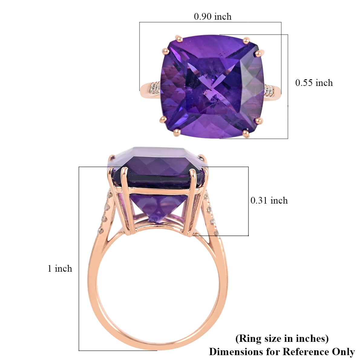 LUXORO 10K Rose Gold AAA Lusaka Amethyst and G-H I2 Diamond Ring (Size 6.0) 2.25 Grams 11.00 ctw image number 5