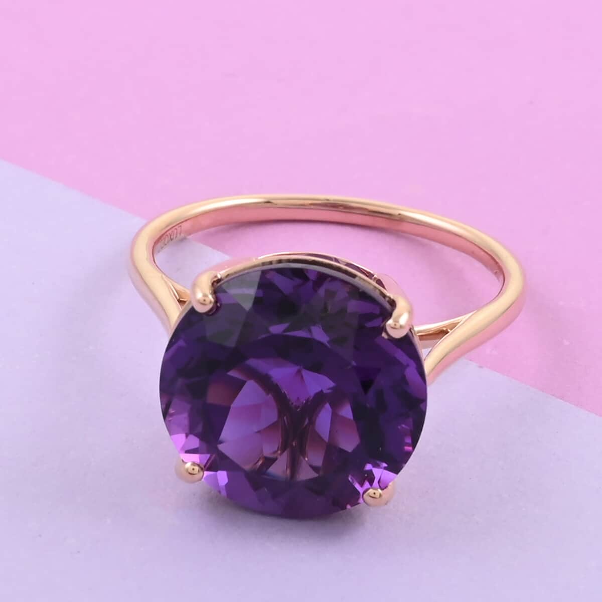 DOORBUSTER LUXORO 10K Rose Gold AAA Lusaka Amethyst Solitaire Ring 9.25 ctw image number 1