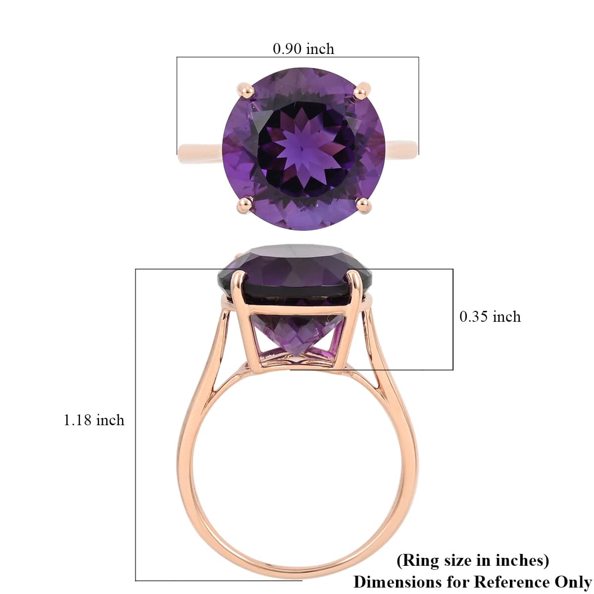 DOORBUSTER LUXORO 10K Rose Gold AAA Lusaka Amethyst Solitaire Ring 9.25 ctw image number 5