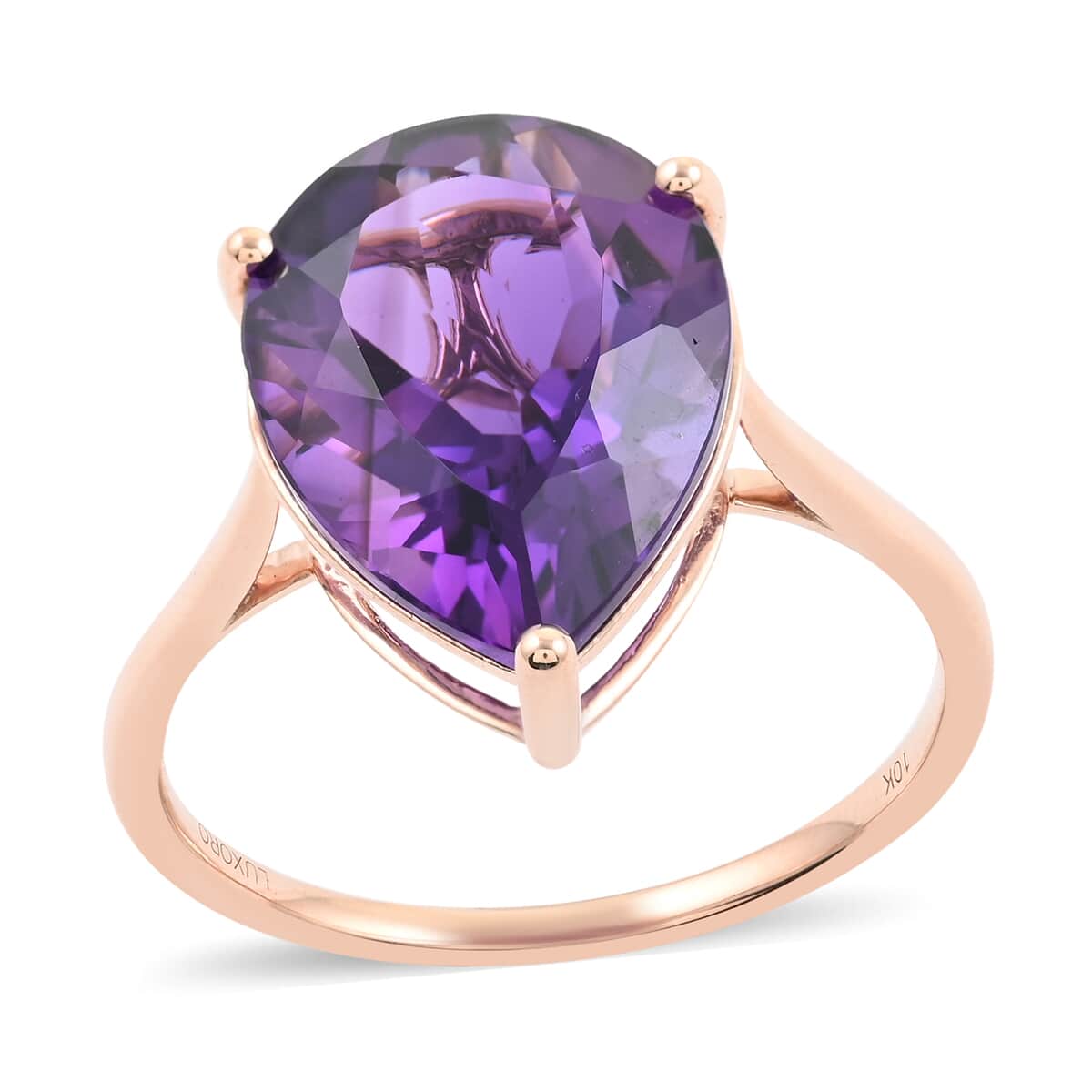 LUXORO 10K Rose Gold AAA Lusaka Amethyst Solitaire Ring (Size 6.0) 7.65 ctw image number 0