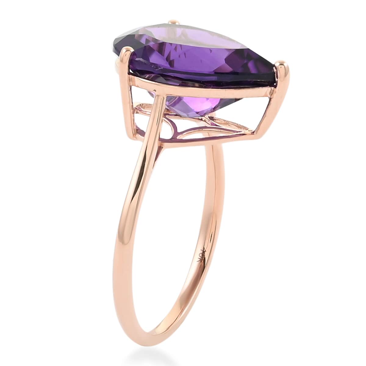 LUXORO 10K Rose Gold AAA Lusaka Amethyst Solitaire Ring (Size 6.0) 7.65 ctw image number 3