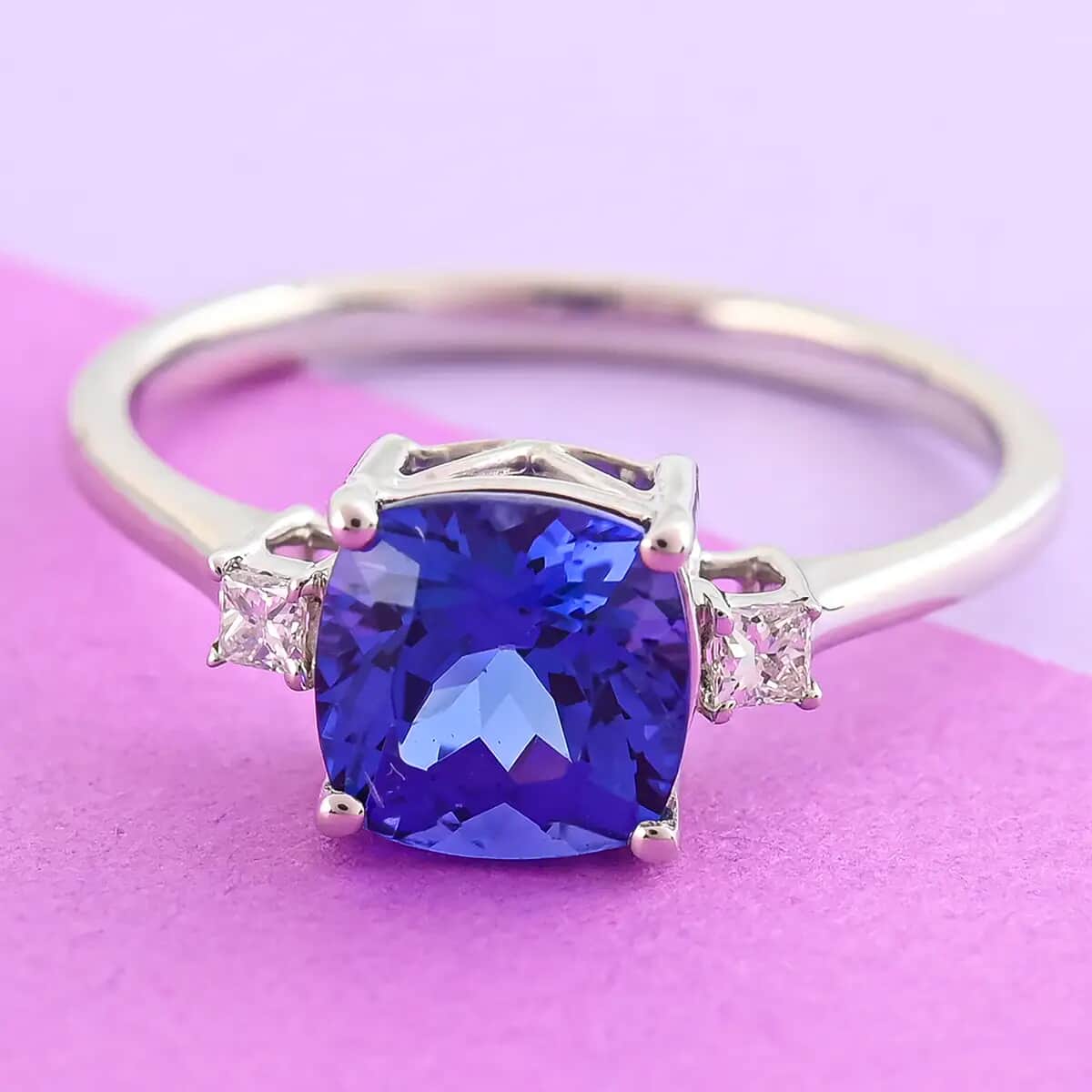 DOORBUSTER RHAPSODY 950 Platinum AAAA Tanzanite and Diamond E-F VS Solitaire Ring 4.20 Grams 2.15 ctw image number 1