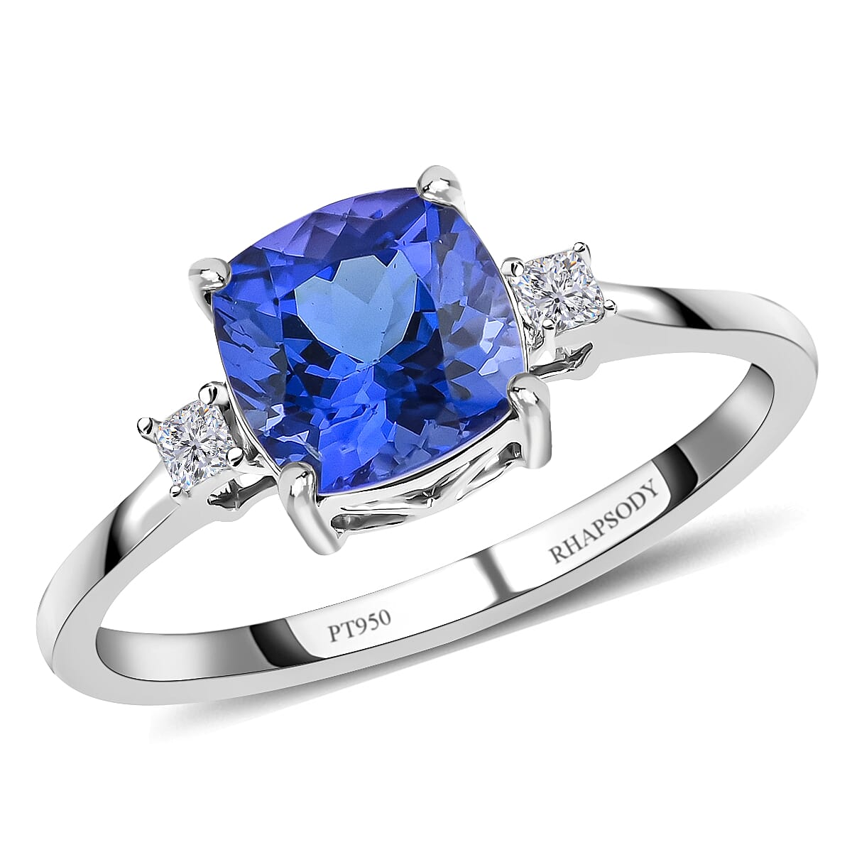 Rhapsody 950 Platinum AAAA Tanzanite and E-F VS Diamond Solitaire Ring (Size 8.0) 4.20 Grams 2.15 ctw