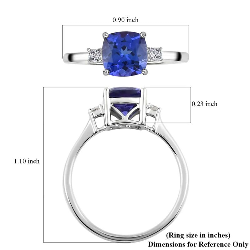 Rhapsody 950 Platinum AAAA Tanzanite and E-F VS Diamond Solitaire Ring (Size 8.0) 4.20 Grams 2.15 ctw