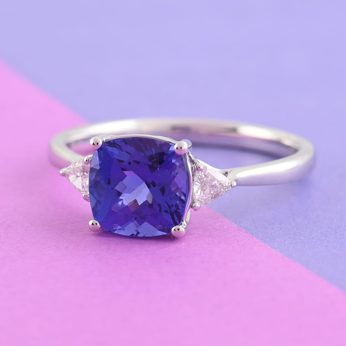 Rhapsody 950 Platinum AAAA Tanzanite and E-F VS Diamond Ring (Size 7.0) 4.25 Grams 3.00 ctw (Del. in 10-15 Days)  image number 1