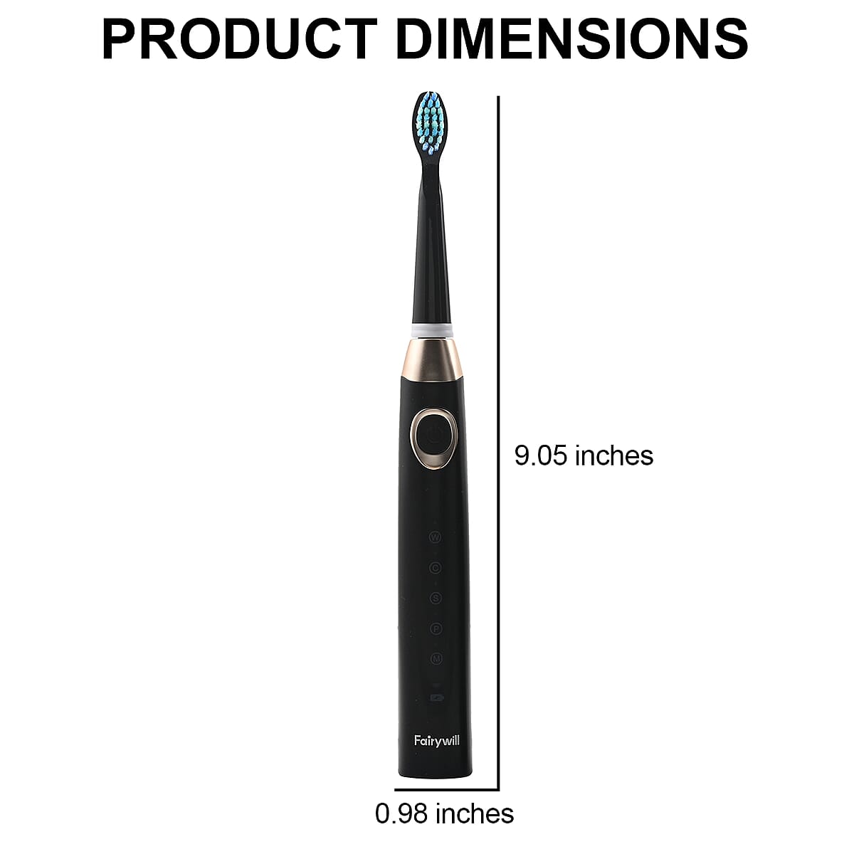 Fairywill Sonic Electric Vibration Toothbrush in Black with 8 Replacement Heads, USB and Travel Case image number 3