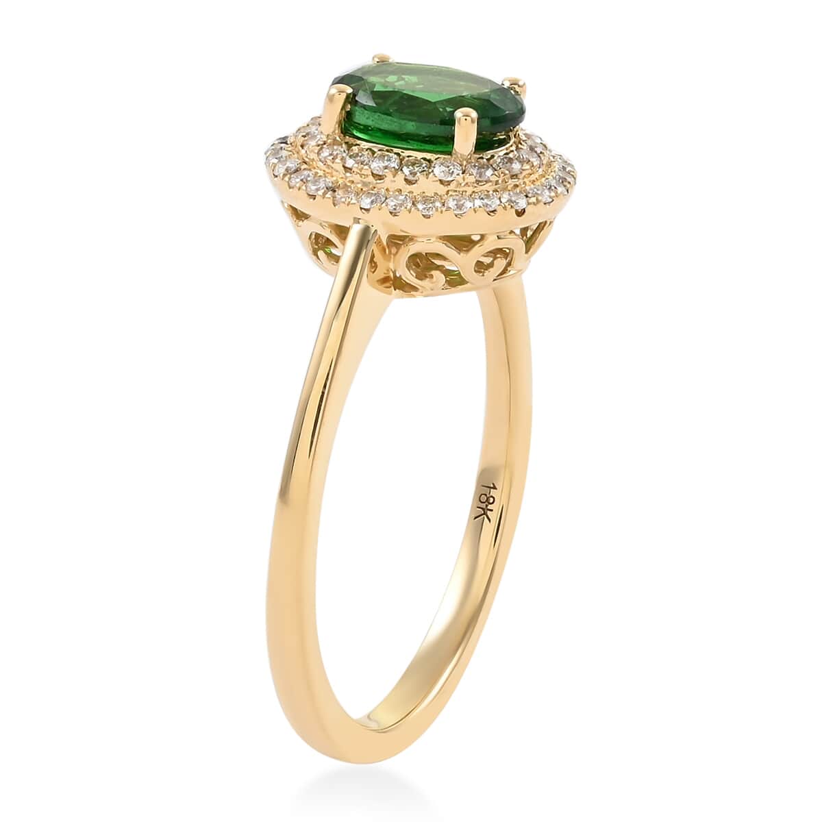 Certified & Appraised ILIANA 18K Yellow Gold AAA Natural Tsavorite Garnet and G-H SI Diamond Double Halo Ring (Size 6.0) 3.50 Grams 1.00 ctw image number 3