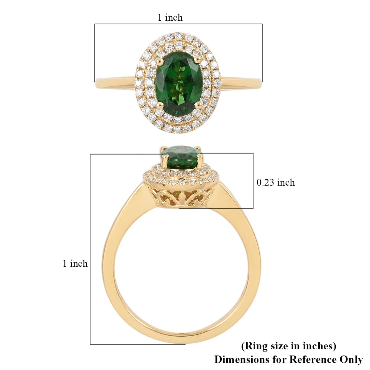 Certified & Appraised ILIANA 18K Yellow Gold AAA Natural Tsavorite Garnet and G-H SI Diamond Double Halo Ring (Size 6.0) 3.50 Grams 1.00 ctw image number 5
