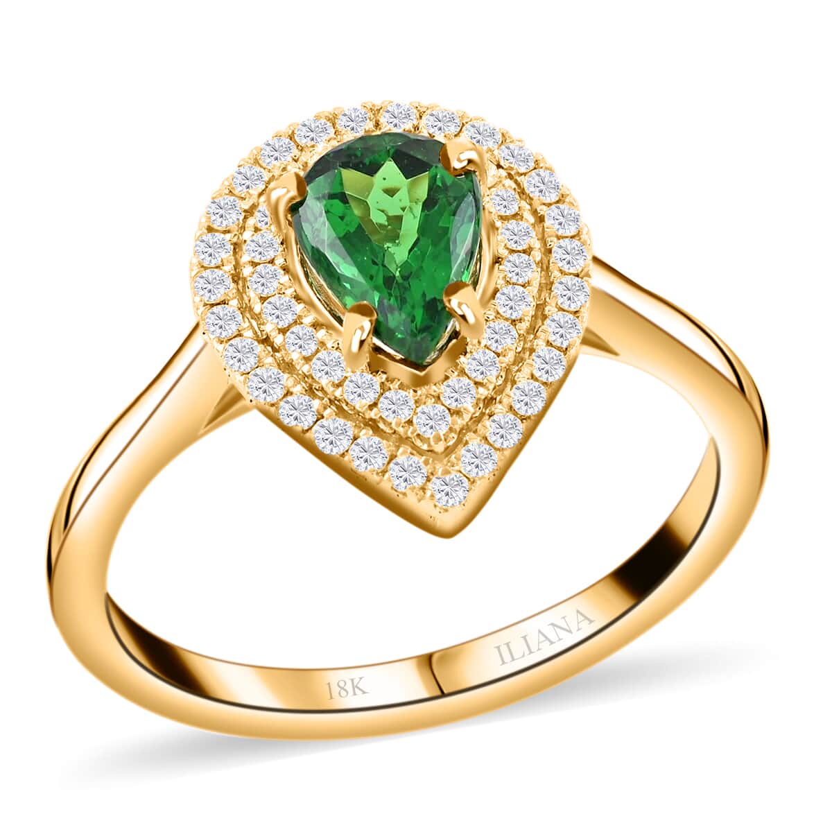 ILIANA 18K Yellow Gold AAA Tsavorite Garnet and Diamond G-H SI Double Halo Ring 3.54 Grams 1.00 ctw image number 0