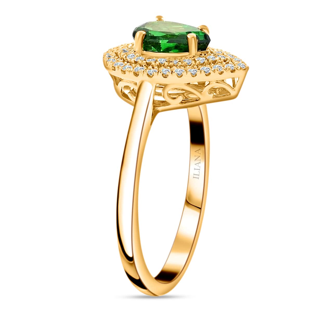 ILIANA 18K Yellow Gold AAA Tsavorite Garnet and Diamond G-H SI Double Halo Ring 3.54 Grams 1.00 ctw image number 3