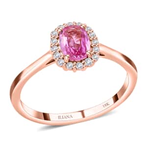 Iliana AAA Madagascar Pink Sapphire Ring, Sapphire Halo Ring, G-H SI Diamond Halo Ring, 18K Rose Gold Ring, Diamond Accent Ring, Wedding Ring For Her, Gold Gifts 1.20 ctw