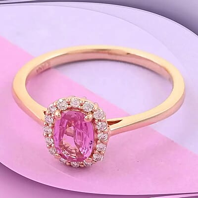Iliana AAA Madagascar Pink Sapphire and G-H SI Diamond 1.20 ctw Halo Ring, 18K Rose Gold Ring, Diamond Accent Ring, Wedding Ring For Her, Gold Gifts (Size 10.0)