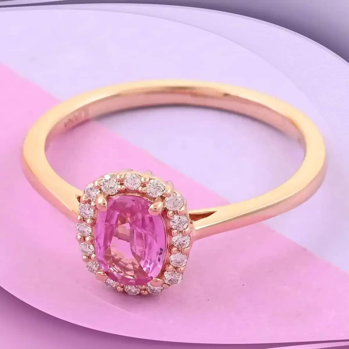 Iliana AAA Madagascar Pink Sapphire Ring, Sapphire Halo Ring, G-H SI Diamond Halo Ring, 18K Rose Gold Ring, Diamond Accent Ring, Wedding Ring For Her, Gold Gifts 1.20 ctw image number 1