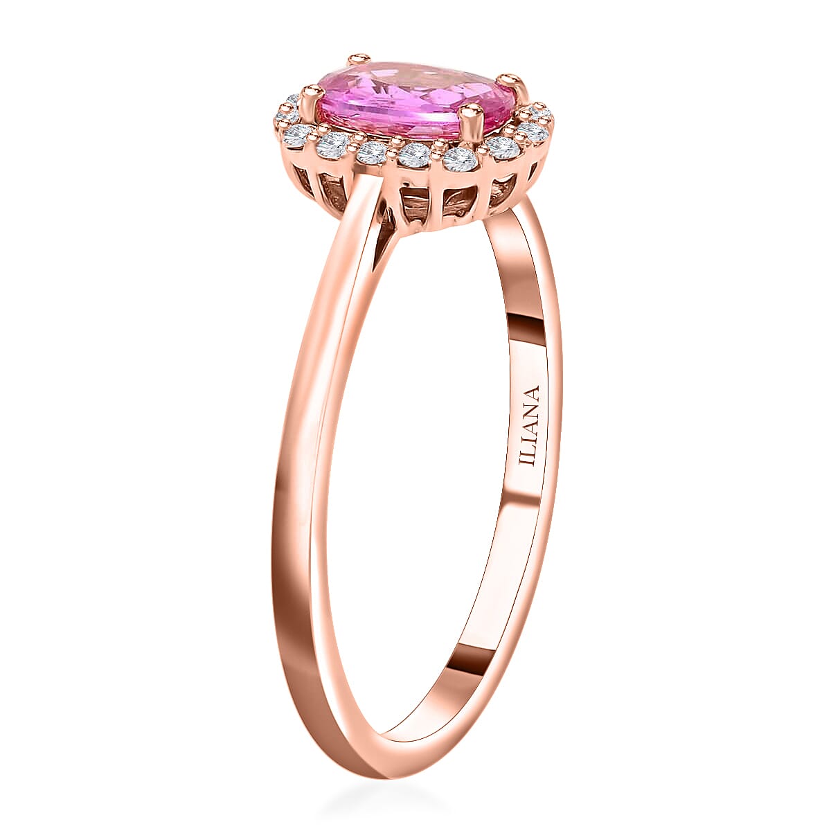 Iliana AAA Madagascar Pink Sapphire and G-H SI Diamond 1.20 ctw Halo Ring, 18K Rose Gold Ring, Diamond Accent Ring, Wedding Ring For Her, Gold Gifts (Size 6.0)