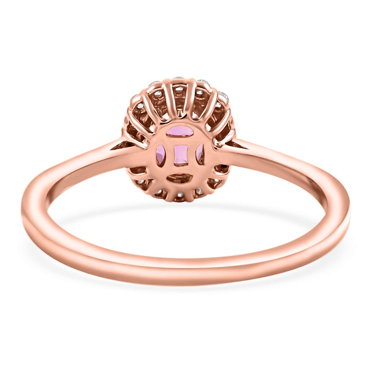 Iliana AAA Madagascar Pink Sapphire and G-H SI Diamond 1.20 ctw Halo Ring, 18K Rose Gold Ring, Diamond Accent Ring, Wedding Ring For Her, Gold Gifts (Size 6.0) image number 4