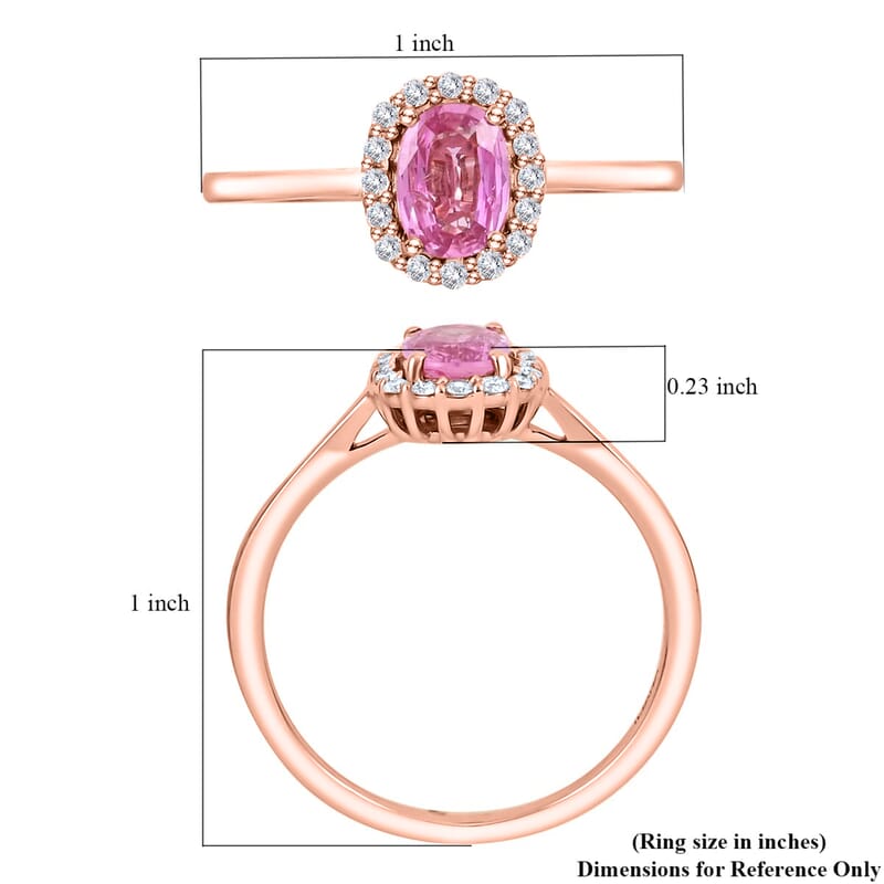 Iliana AAA Madagascar Pink Sapphire and G-H SI Diamond 1.20 ctw Halo Ring, 18K Rose Gold Ring, Diamond Accent Ring, Wedding Ring For Her, Gold Gifts (Size 6.0)