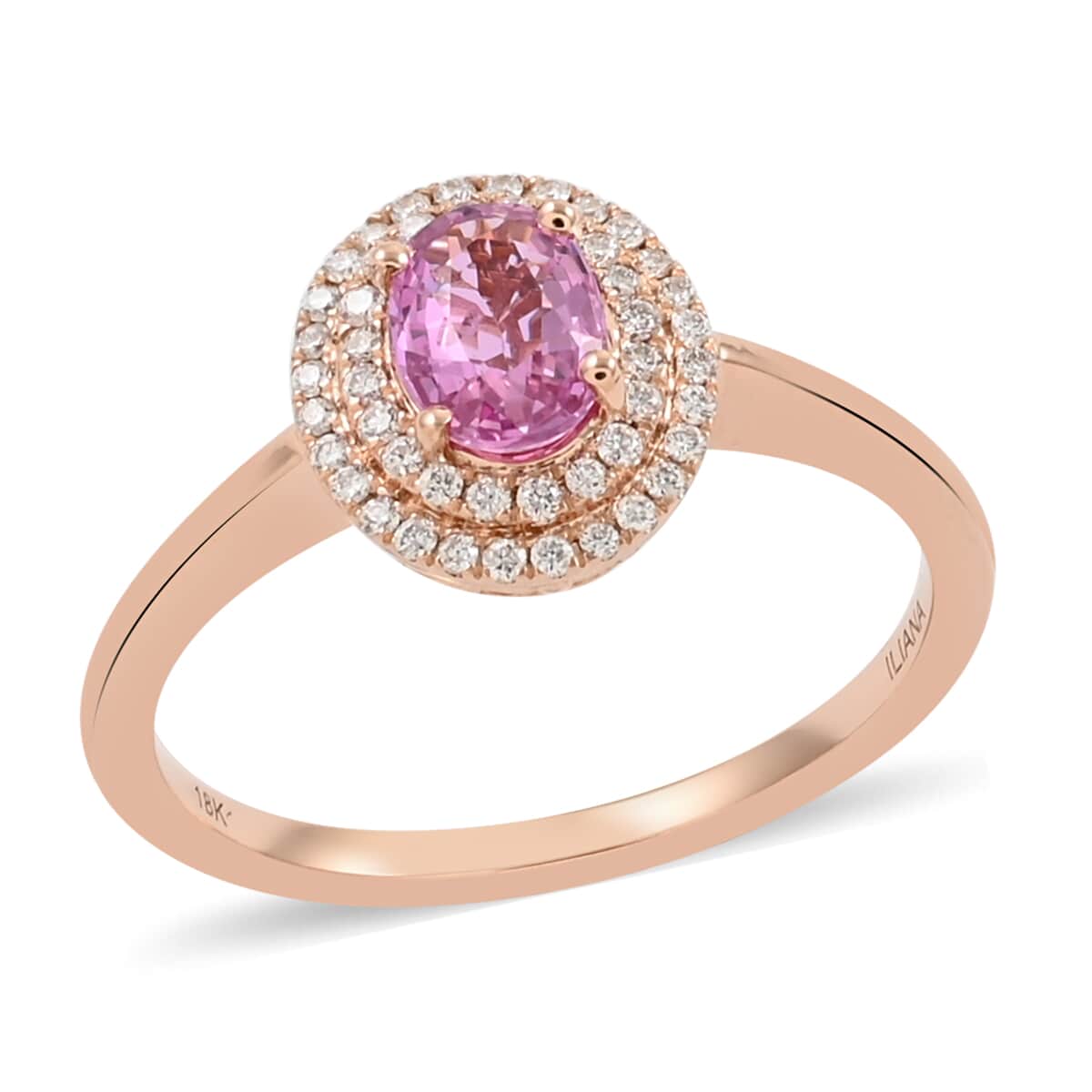 ILIANA 18K Rose Gold AAA Madagascar Purple Sapphire and G-H SI Diamond Double Halo Ring 3.35 Grams 1.25 ctw image number 0