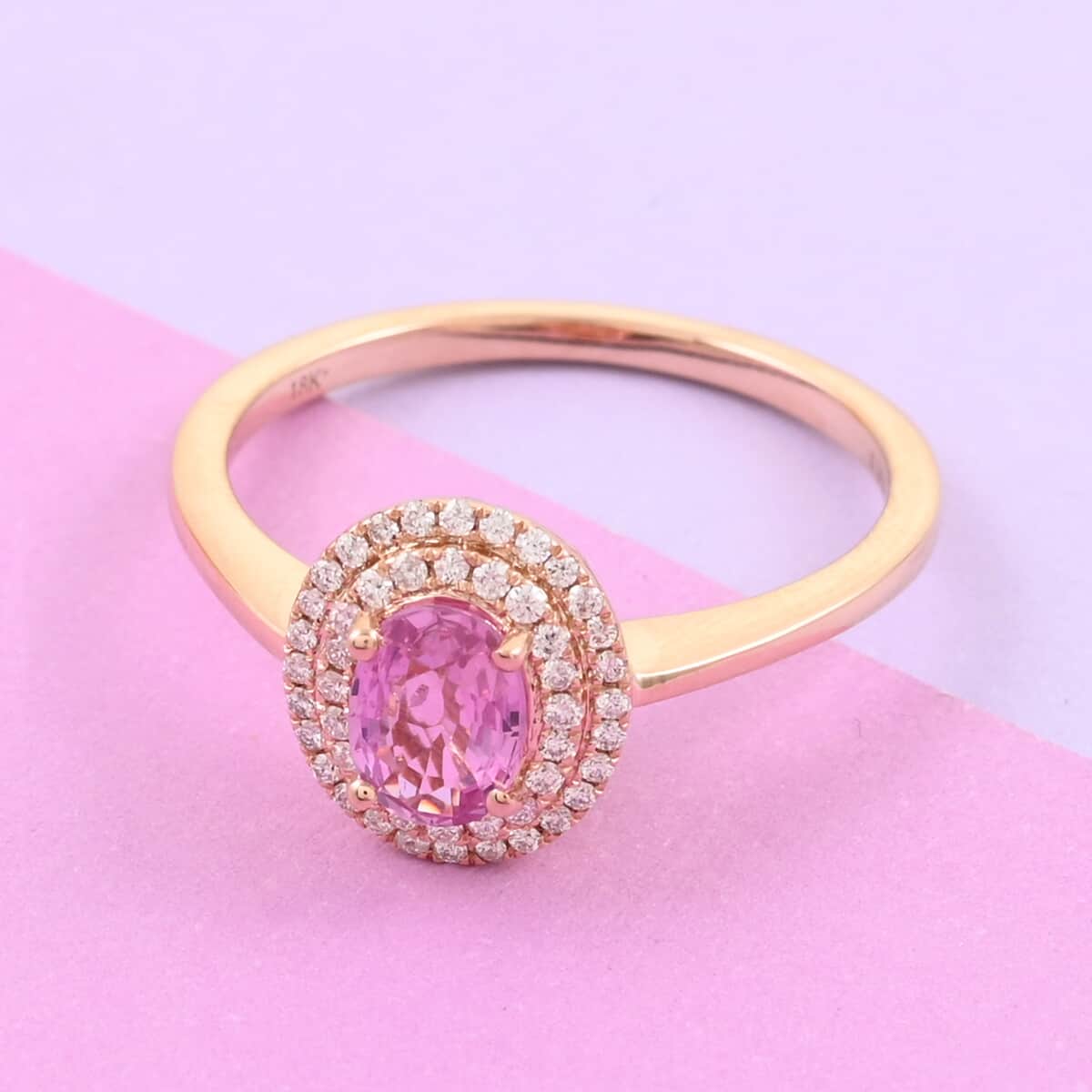 Certified Iliana 18K Rose Gold AAA Madagascar Pink Sapphire and G-H SI Diamond Double Halo Ring (Size 10.0) 1.25 ctw image number 1