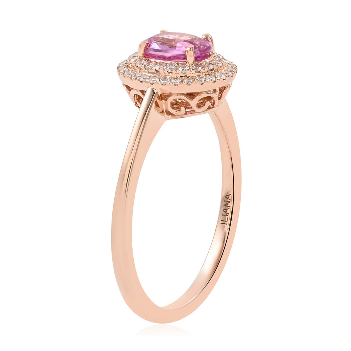 ILIANA 18K Rose Gold AAA Madagascar Purple Sapphire and G-H SI Diamond Double Halo Ring 3.35 Grams 1.25 ctw image number 3