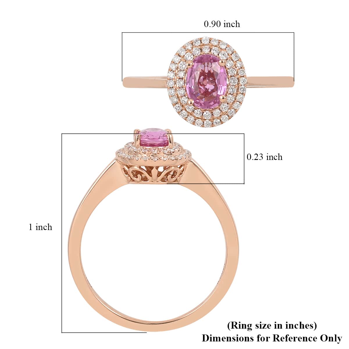 ILIANA 18K Rose Gold AAA Madagascar Purple Sapphire and G-H SI Diamond Double Halo Ring 3.35 Grams 1.25 ctw image number 5