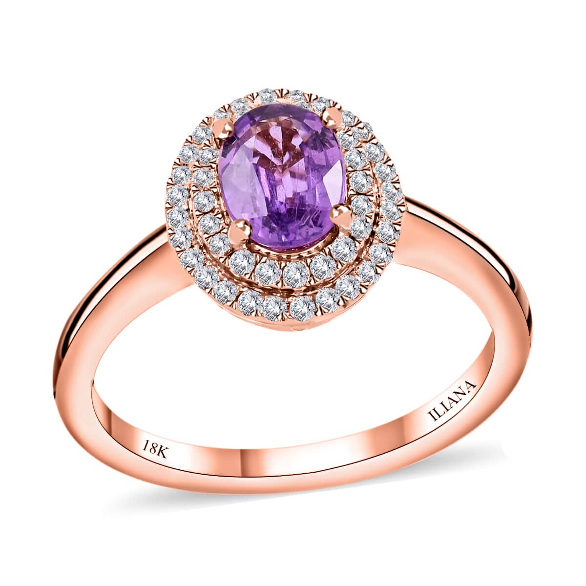 ILIANA 18K Rose Gold AAA Purple Sapphire, Diamond (G-H, SI) (0.20 cts) Double Halo Ring (3.50 g) 1.00 ctw image number 0
