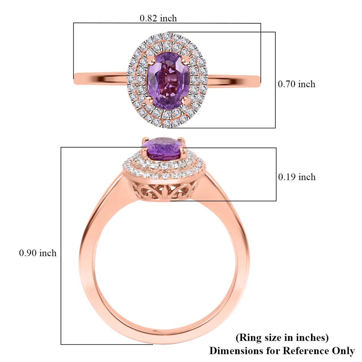 Iliana 18K Rose Gold AAA Purple Sapphire and G-H SI Diamond Double Halo Ring (Size 10.0) 1.00 ctw image number 5