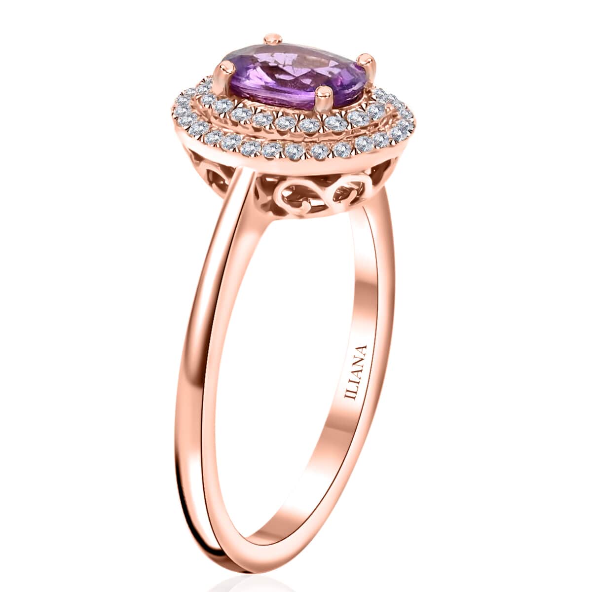 Iliana AAA Purple Sapphire and G-H SI Diamond 1.00 ctw Double Halo Ring in 18K Rose Gold (Size 8.0) image number 3