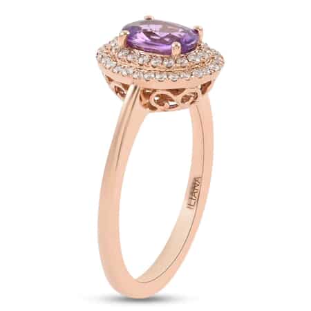 Iliana 18K Rose Gold AAA Purple Sapphire and G-H SI Diamond Double Halo Ring (Size 8.0) 1.00 ctw image number 3