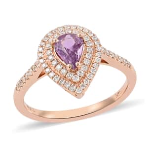 Iliana 18K Rose Gold AAA Madagascar Purple Sapphire and G-H SI Diamond Double Halo Ring (Size 6.0) 1.00 ctw