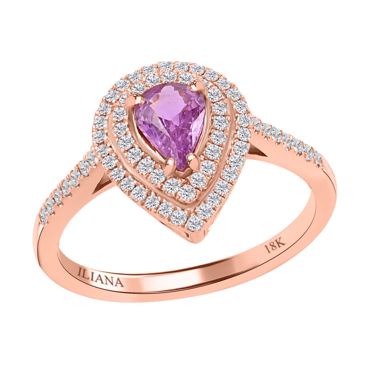 Iliana 18K Rose Gold AAA Madagascar Purple Sapphire and G-H SI Diamond Double Halo Ring (Size 7.0) 1.00 ctw image number 0