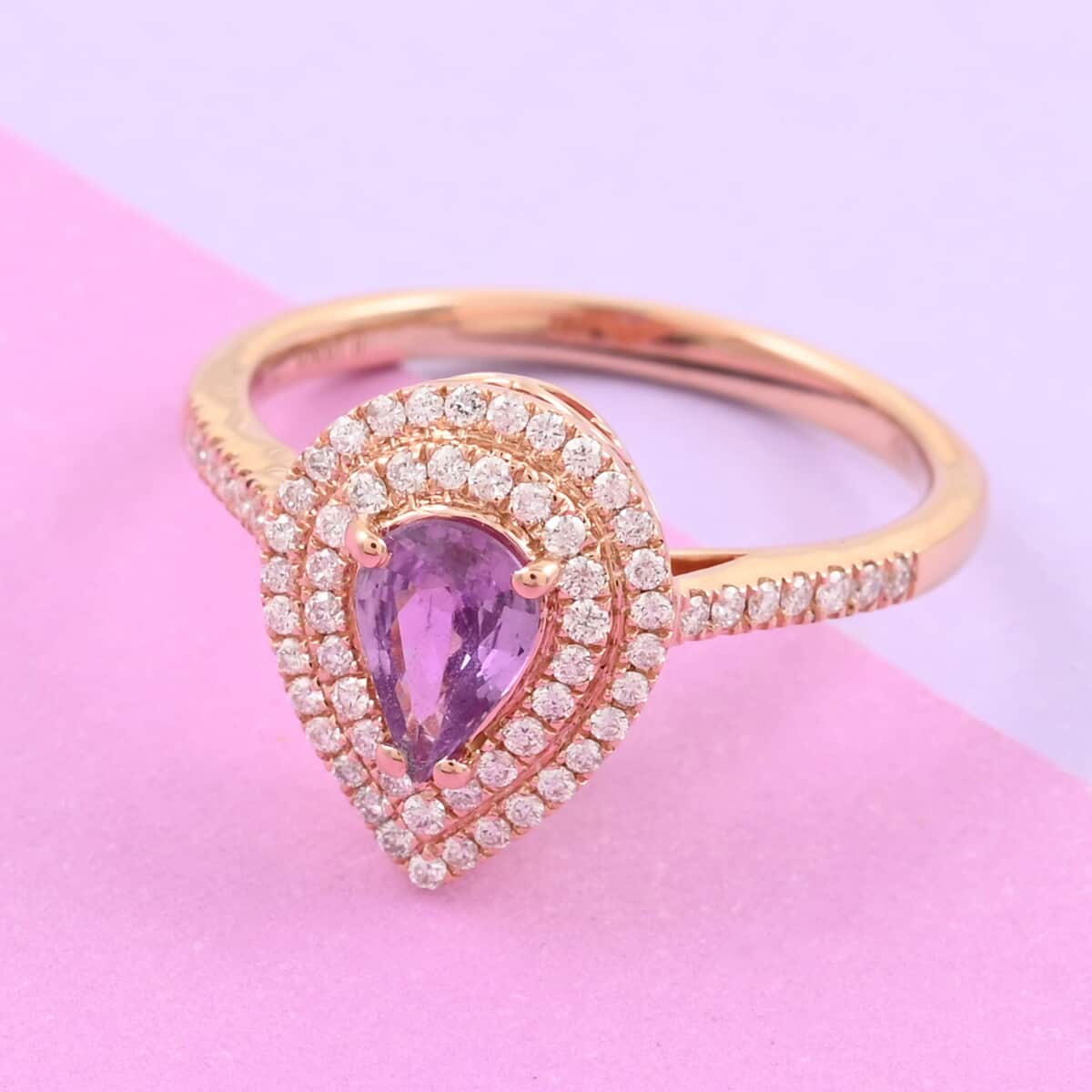 Iliana 18K Rose Gold AAA Madagascar Purple Sapphire and G-H SI Diamond Double Halo Ring (Size 7.0) 1.00 ctw image number 1