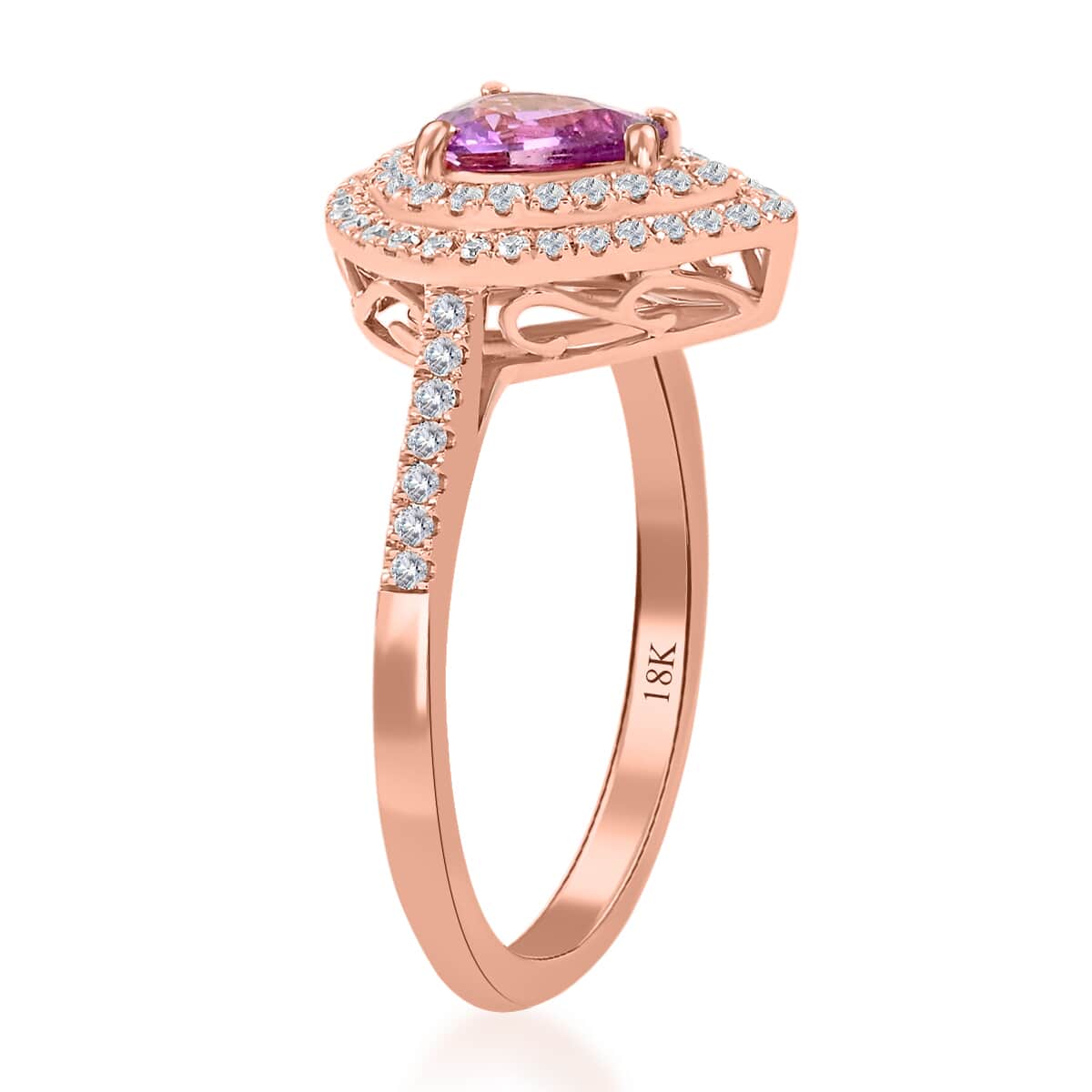 Iliana 18K Rose Gold AAA Madagascar Purple Sapphire and G-H SI Diamond Double Halo Ring (Size 7.0) 1.00 ctw image number 3
