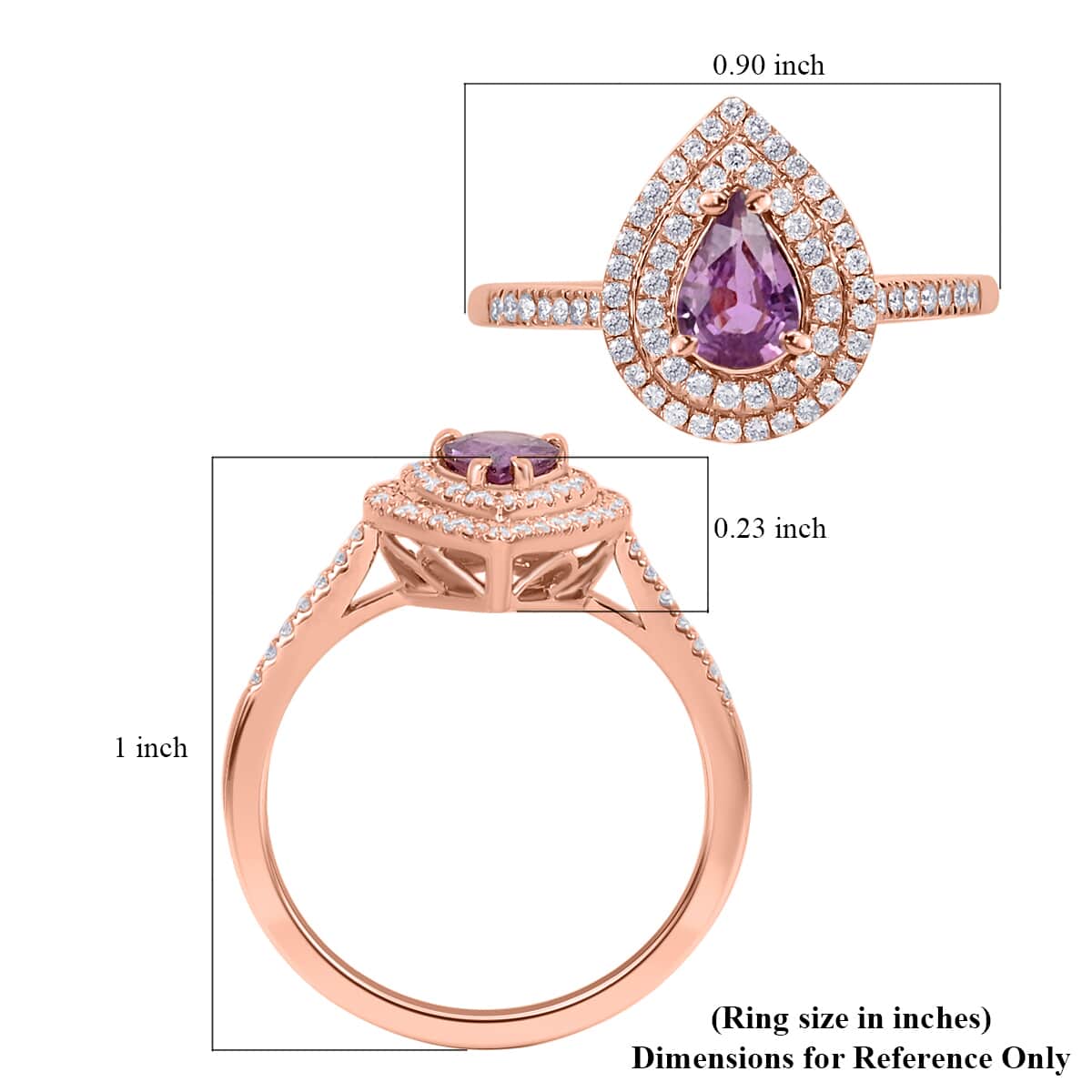 Iliana 18K Rose Gold AAA Madagascar Purple Sapphire and G-H SI Diamond Double Halo Ring (Size 7.0) 1.00 ctw image number 5