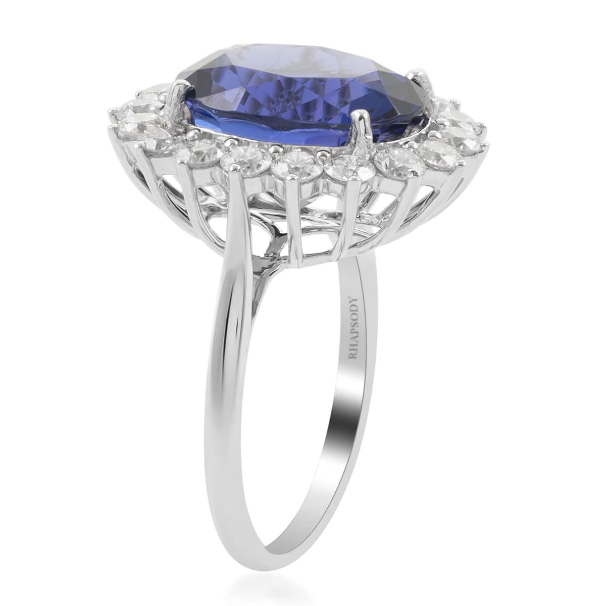 DOORBUSTER RHAPSODY 950 Platinum AAAA Tanzanite and Diamond E-F VS Oval Shape Halo Ring 8 Grams 11.75 ctw image number 3