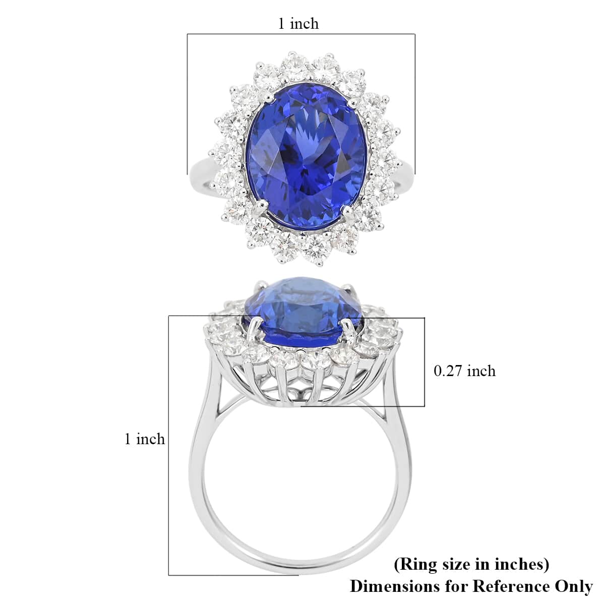 DOORBUSTER RHAPSODY 950 Platinum AAAA Tanzanite and Diamond E-F VS Oval Shape Halo Ring 8 Grams 11.75 ctw image number 5