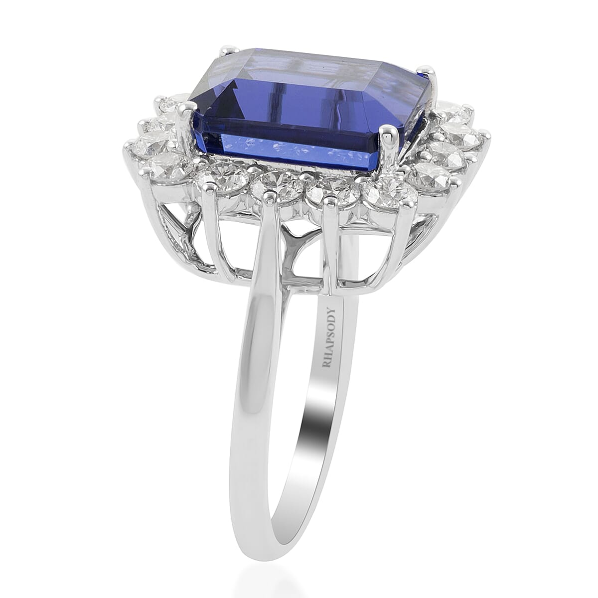 DOORBUSTER RHAPSODY 950 Platinum AAAA Tanzanite and Diamond E-F VS Halo Ring 9 Grams 10.90 ctw image number 3