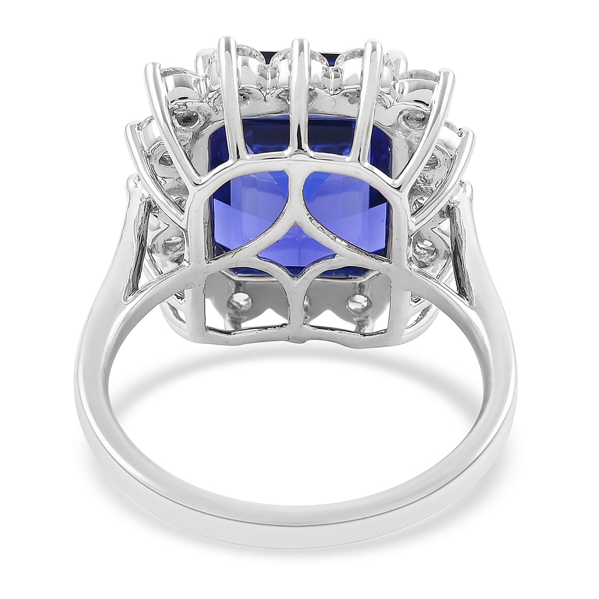 DOORBUSTER RHAPSODY 950 Platinum AAAA Tanzanite and Diamond E-F VS Halo Ring 9 Grams 10.90 ctw image number 4