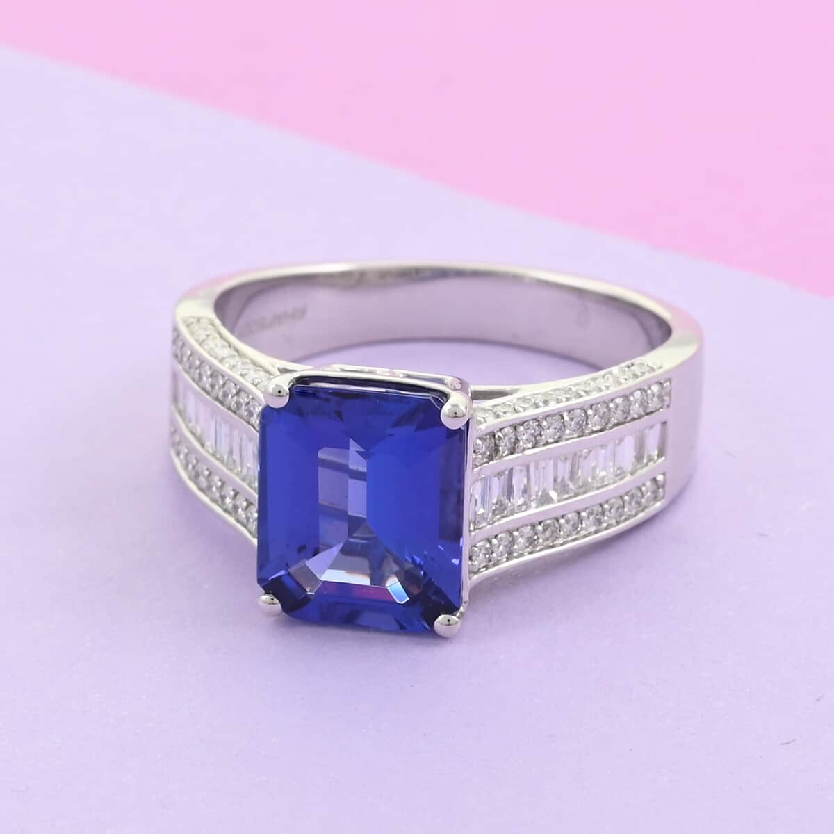 RHAPSODY 950 Platinum AAAA Tanzanite and E-F VS Diamond Ring (Size 7.0) 9.65 Grams 6.00 ctw image number 1