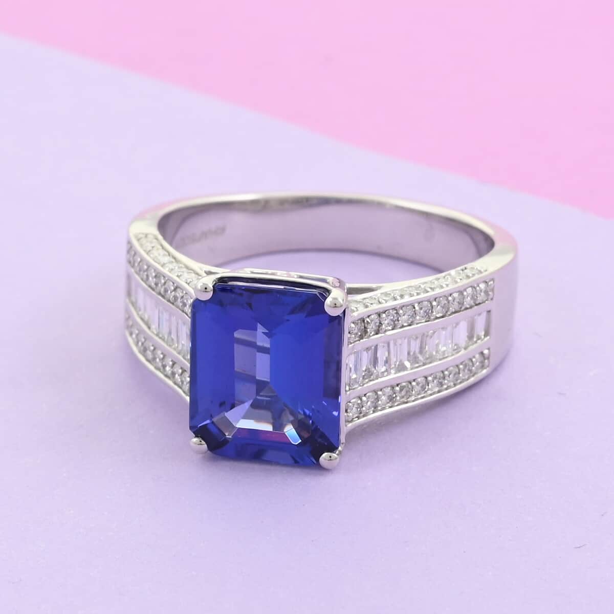 RHAPSODY 950 Platinum AAAA Tanzanite and E-F VS Diamond Ring (Size 9.0) 9.65 Grams 6.00 ctw image number 1