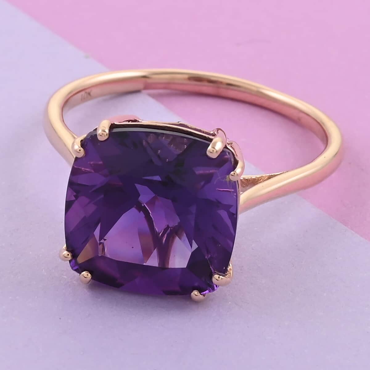 LUXORO 10K Rose Gold AAA Lusaka Amethyst Solitaire Ring (Size 7.0) 7.00 ctw image number 1