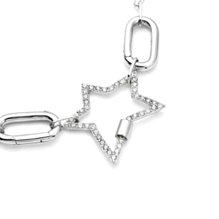 Star Shape Multi Charm Enhancer Customizable Paper Clip Necklace (18 Inches), with Simulated Diamonds in Rhodium Over Sterling Silver 1.00 ctw image number 2