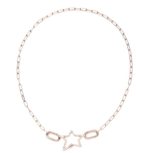 Star Shape Multi Charm Enhancer Customizable Paper Clip Necklace (18) with Simulated Diamonds in 14K RG Over Sterling Silver 1.00 ctw