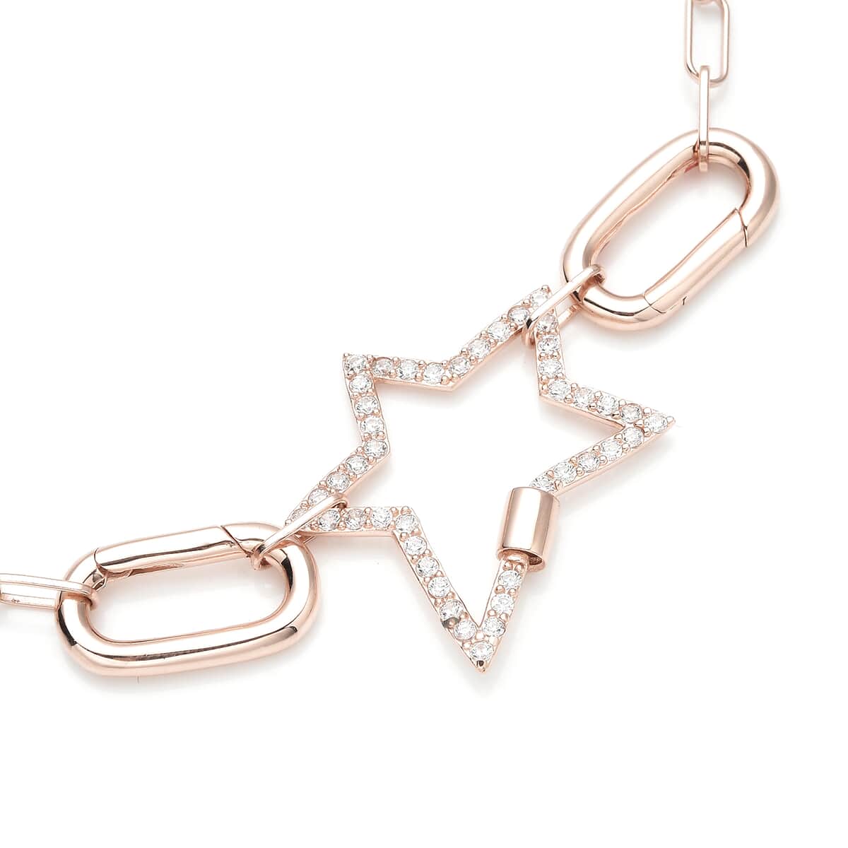 Star Shape Multi Charm Enhancer Customizable Paper Clip Necklace (18) with Simulated Diamonds in 14K RG Over Sterling Silver 1.00 ctw image number 2