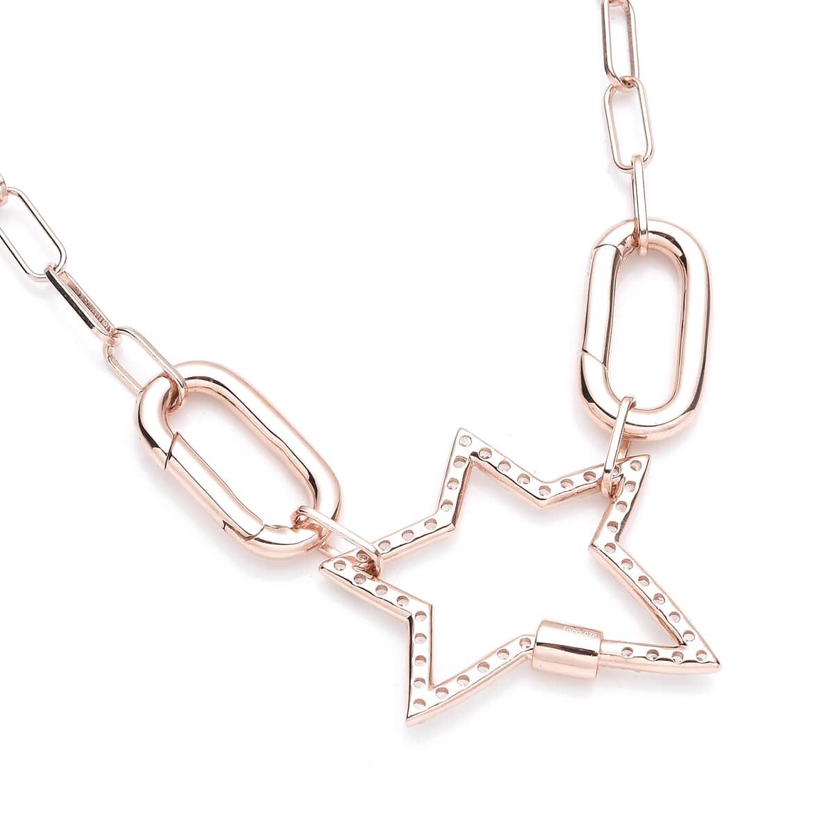 Star Shape Multi Charm Enhancer Customizable Paper Clip Necklace (18) with Simulated Diamonds in 14K RG Over Sterling Silver 1.00 ctw image number 3